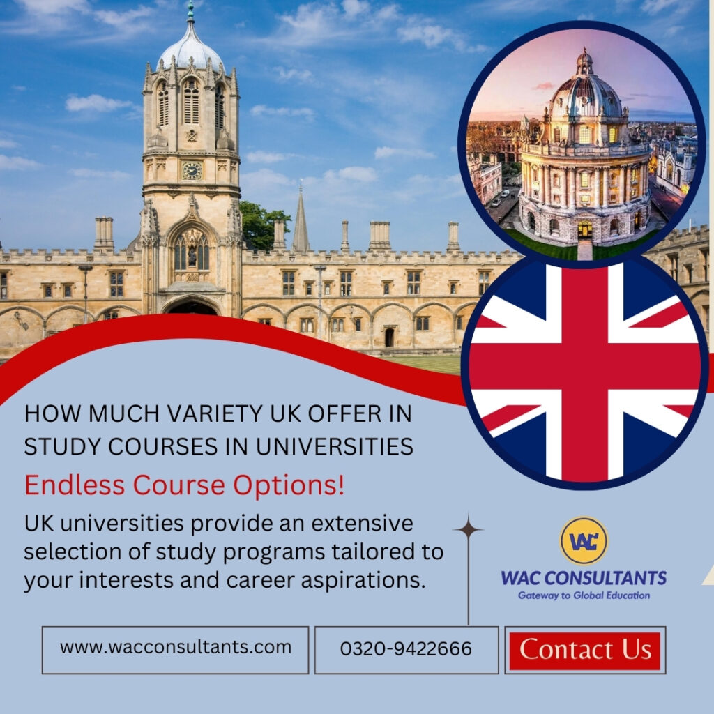 how much variety uk offer in study courses in universities