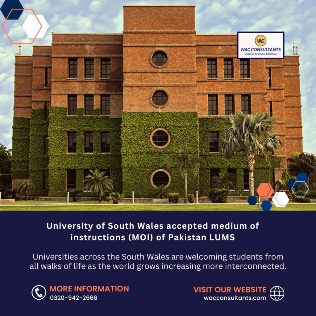 University of South Wales accepted medium of instructions (MOI) of Pakistan LUMS