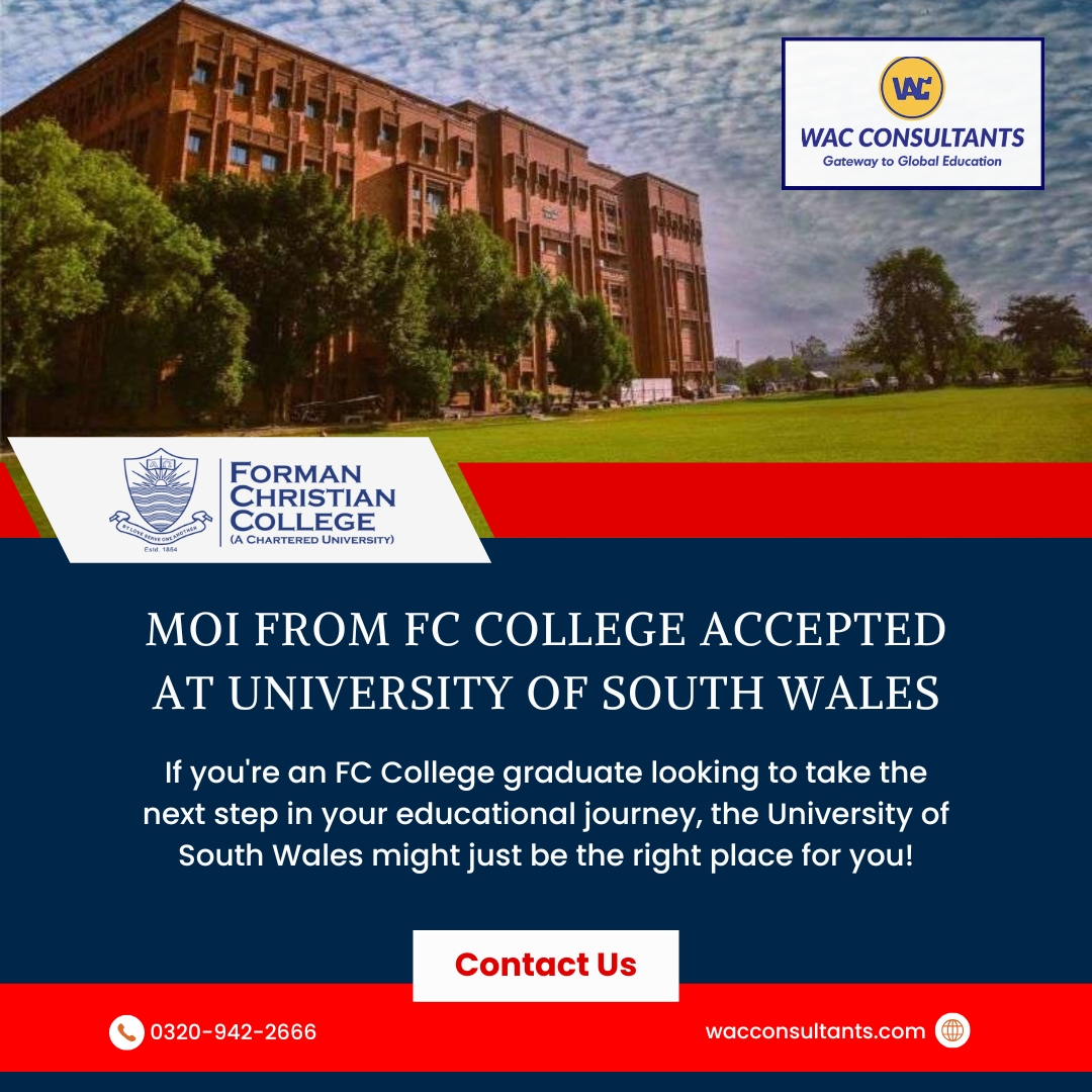 MOI from FC College Accepted at University of South Wales