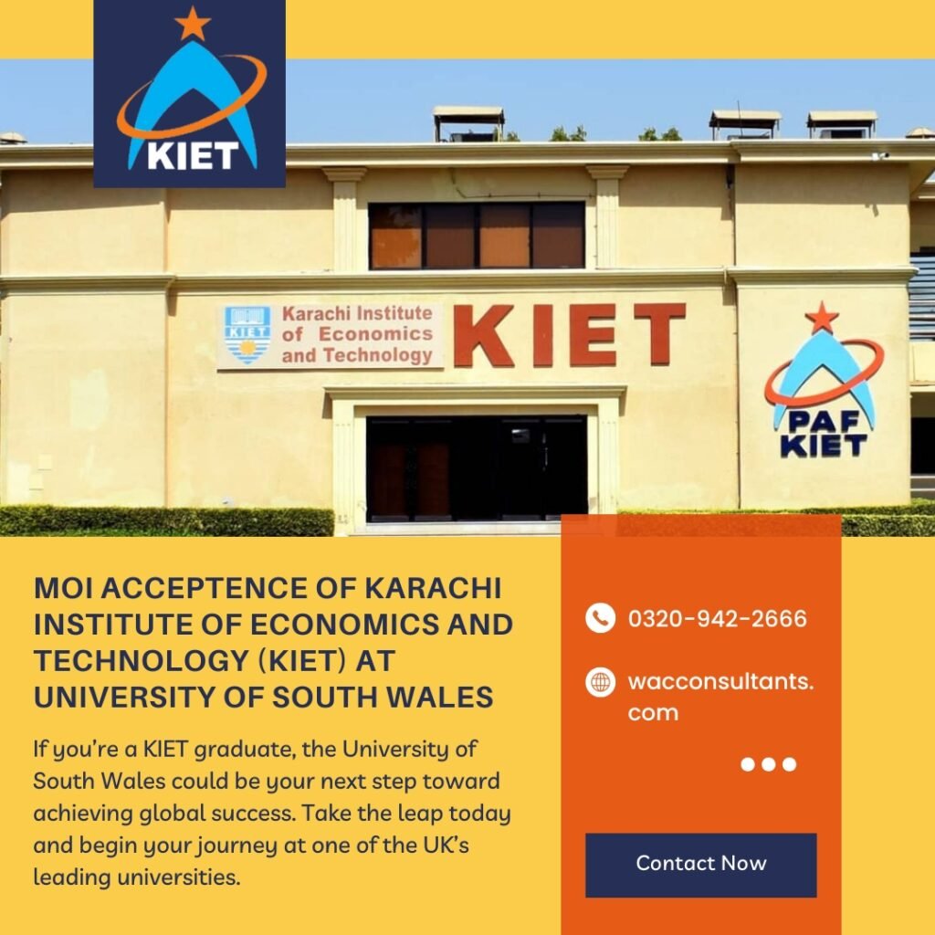 MOI Acceptence of Karachi Institute of Economics and Technology (KIET) at University of South Wales