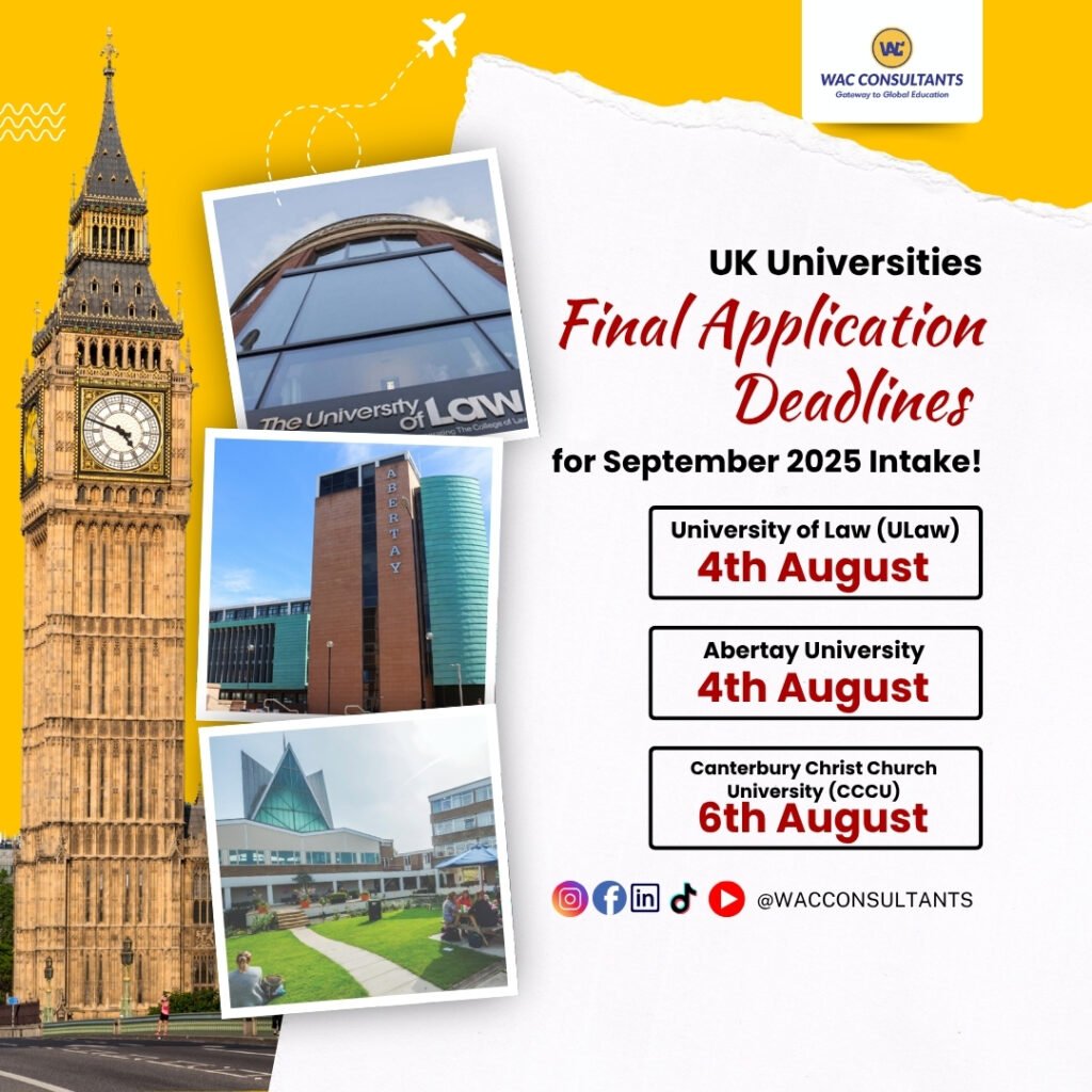 UK Universities – Final Application Deadlines for September 2025 Intake