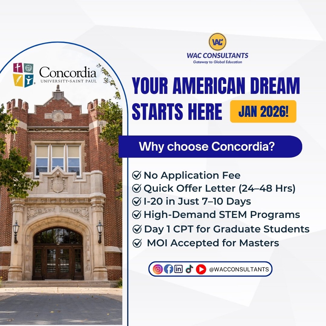 Your American Dream Starts Here – Admissions Open for Jan 2026 at Concordia University, St. Paul (USA)