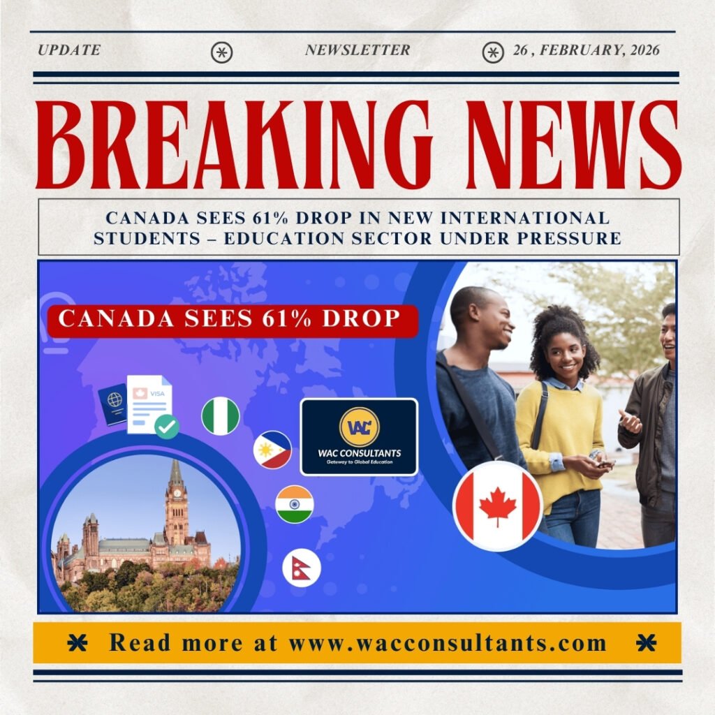 CANADA SEES 61% DROP IN NEW INTERNATIONAL STUDENTS – EDUCATION SECTOR UNDER PRESSURE